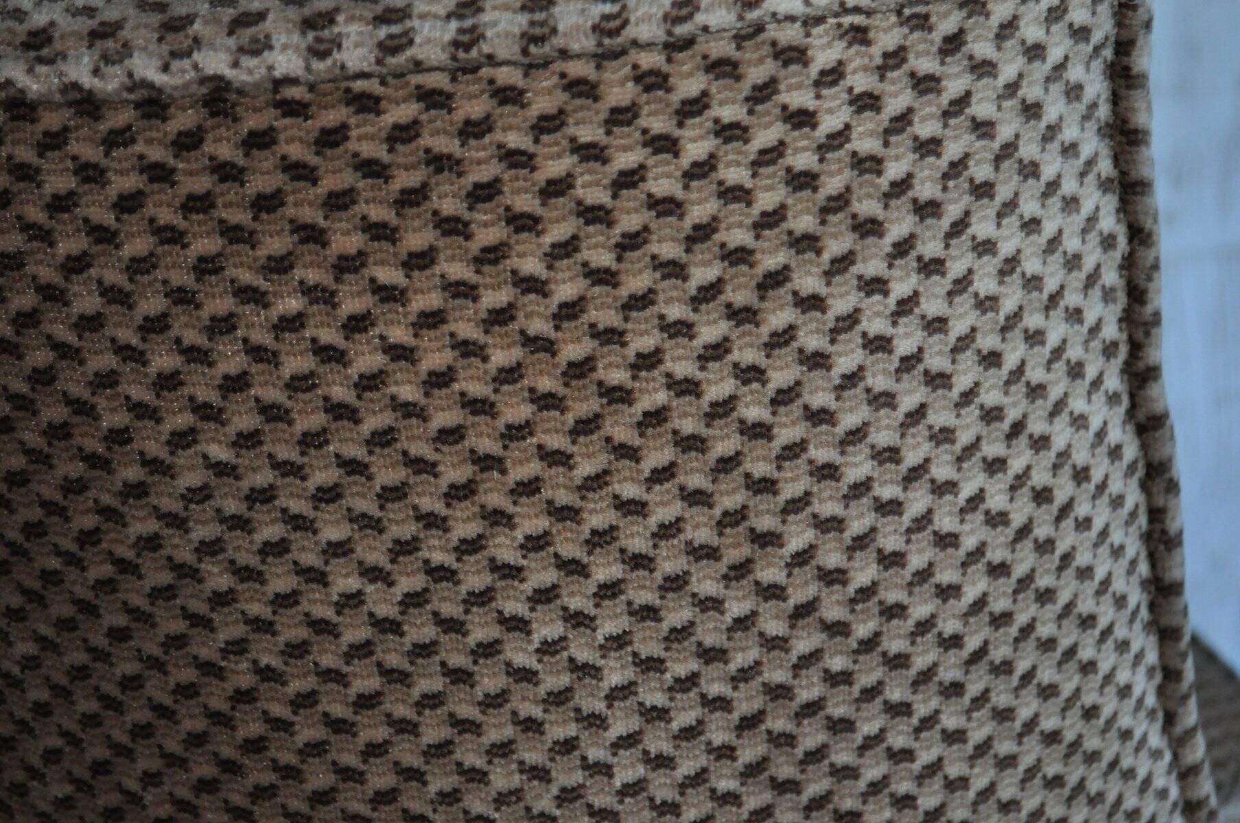 Mid-Century brown fabric armchair with skirt, wooden frame — 1950s