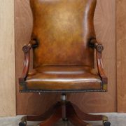 Restored vintage executive chair, leather, oak frame.
