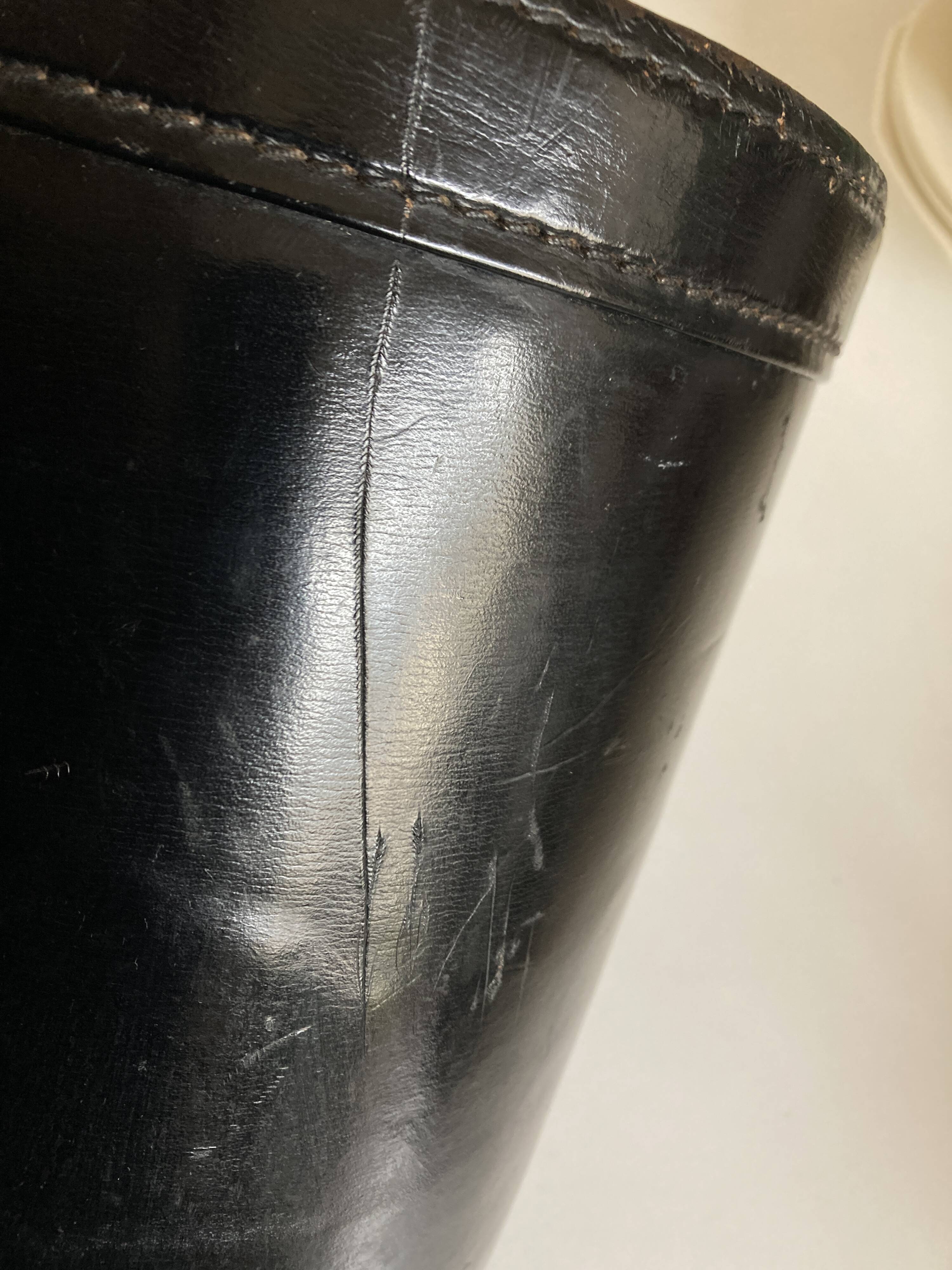 Black leather desk wastebasket, 1960