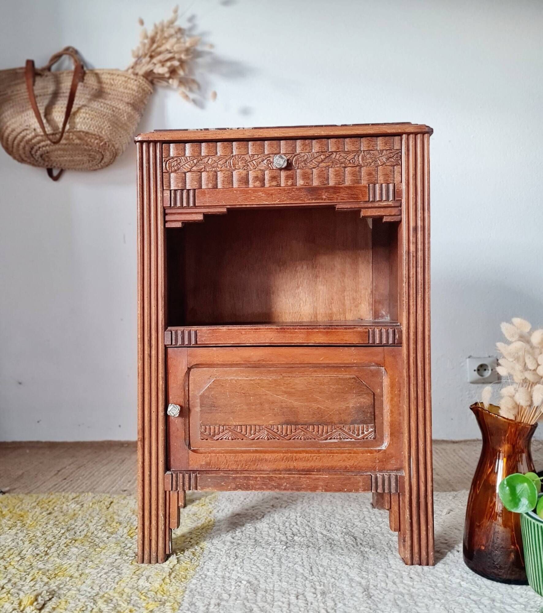 Bedside table - Art Deco wooden side table