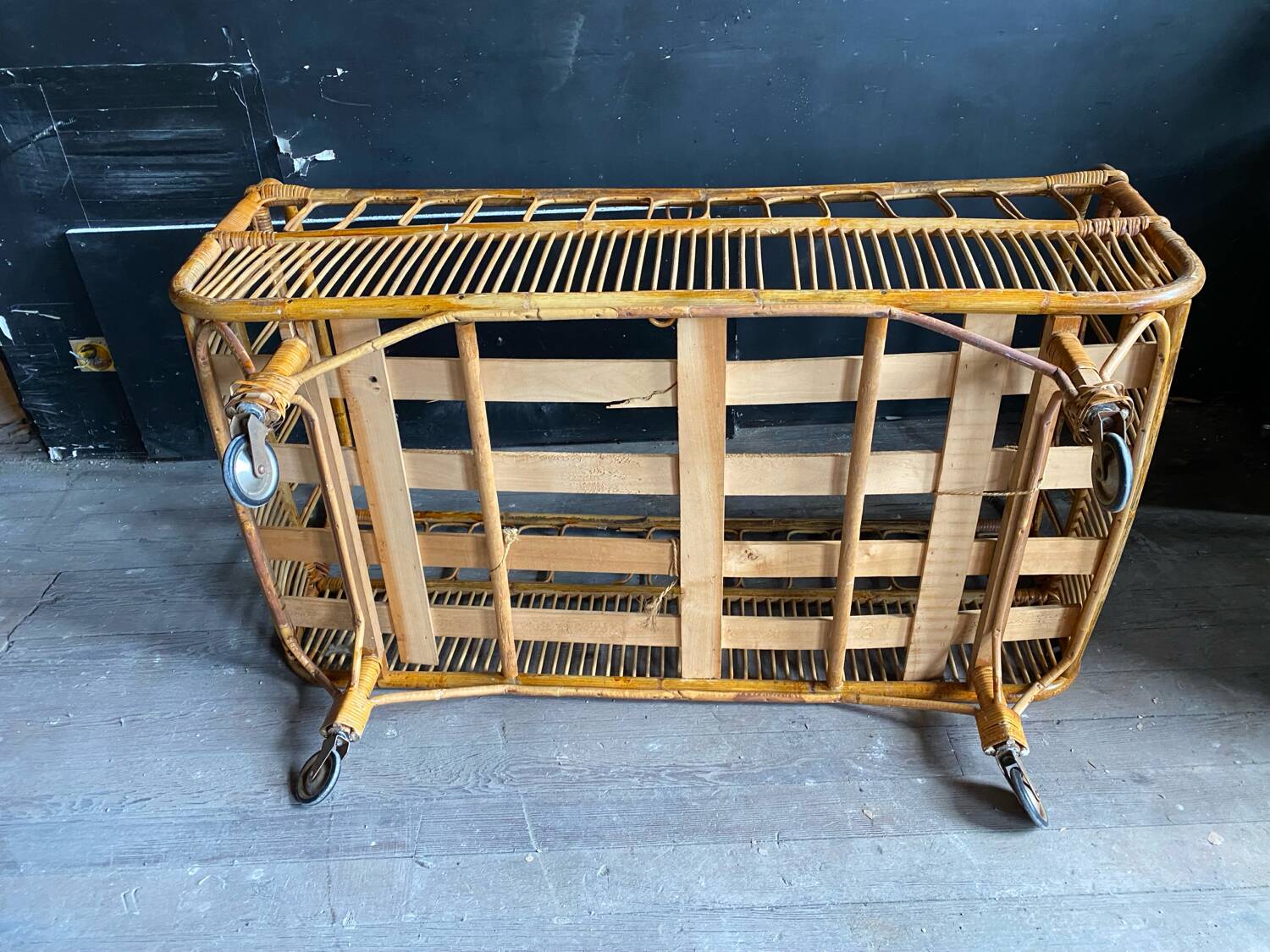 Vintage rattan and wicker children's bed