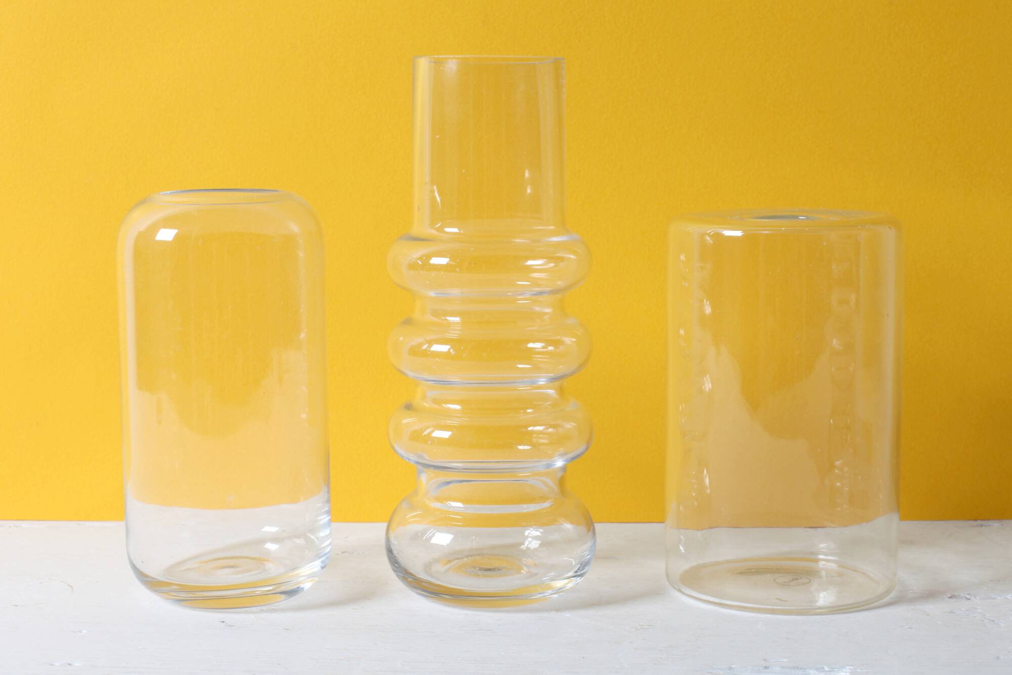 3 vases en verre transparent, Suède années 2000