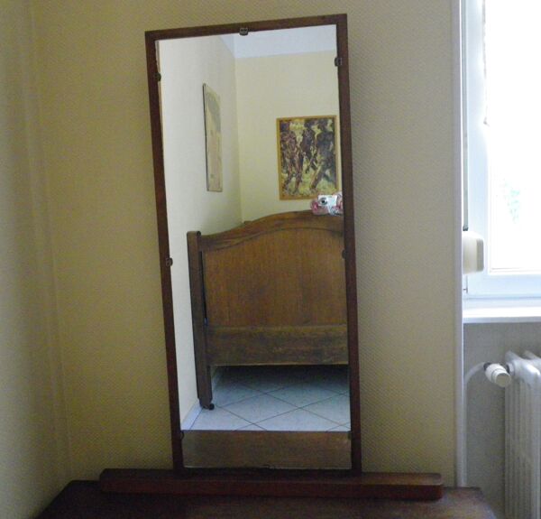 Coiffeuse bateau art déco avec grand miroir années 1940