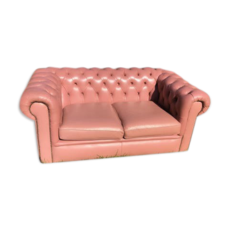 20th century leather Chesterfield sofa 2 seater salmon pink