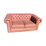 Canapé Chesterfield 2 places en cuir rose saumon du XXe siècle