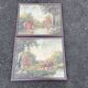 Pair of oil on canvas paintings depicting hunting scenes with deer and wild boar.