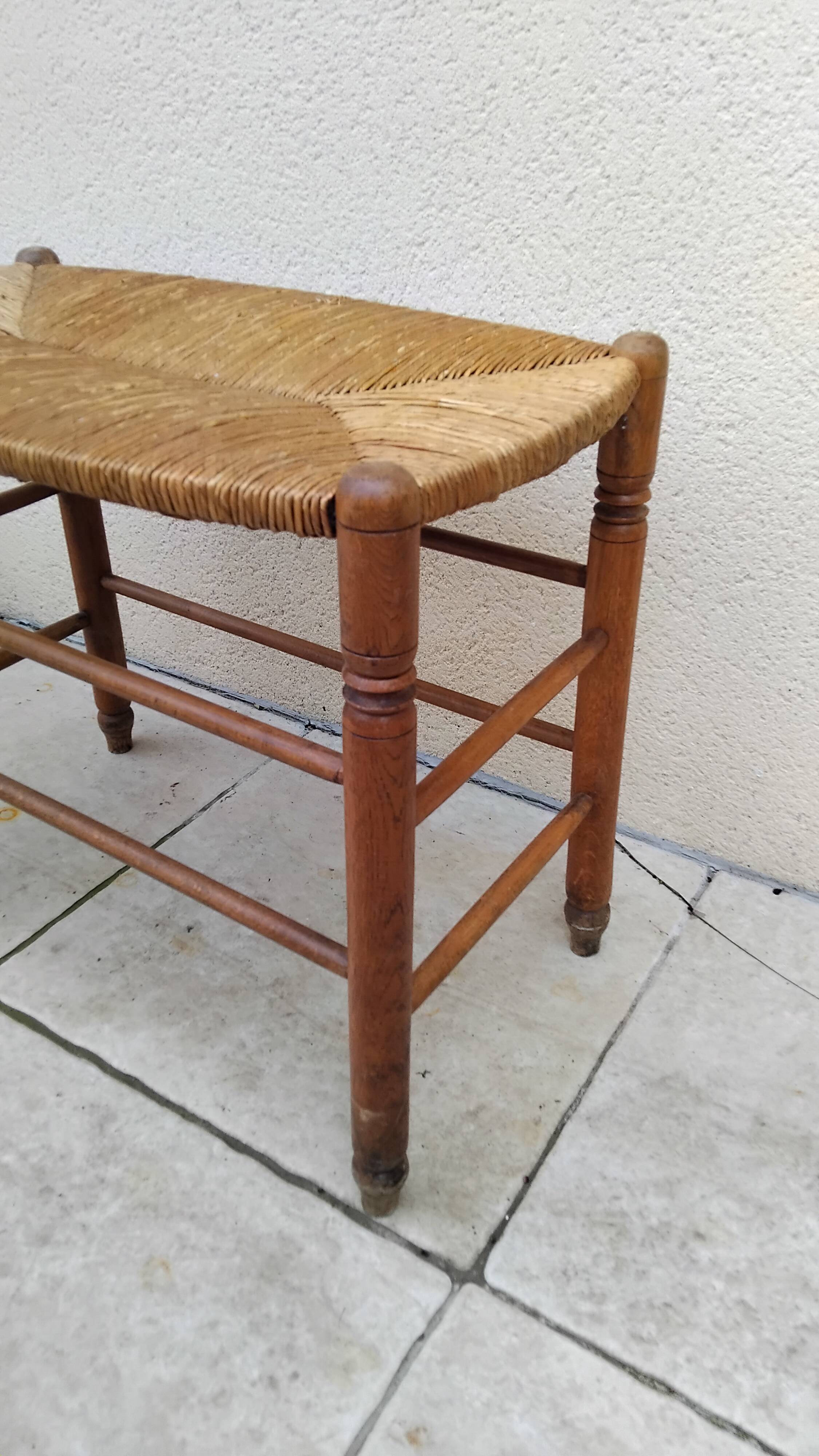 Vintage straw seat bench stool