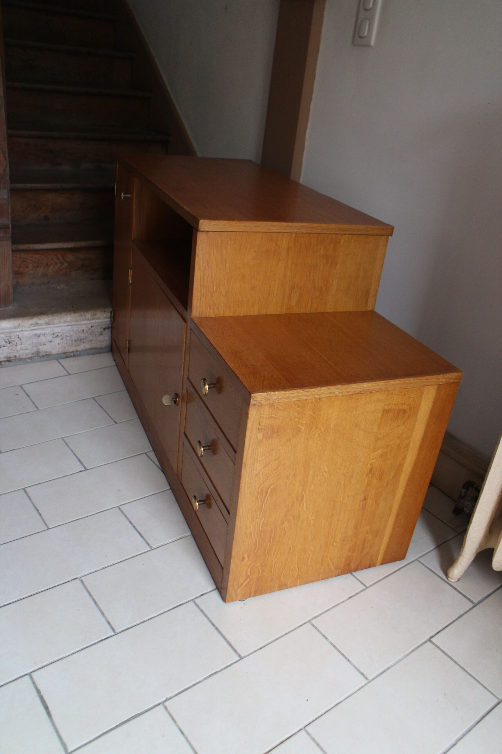 Asymmetrical chest of drawers light oak 1950