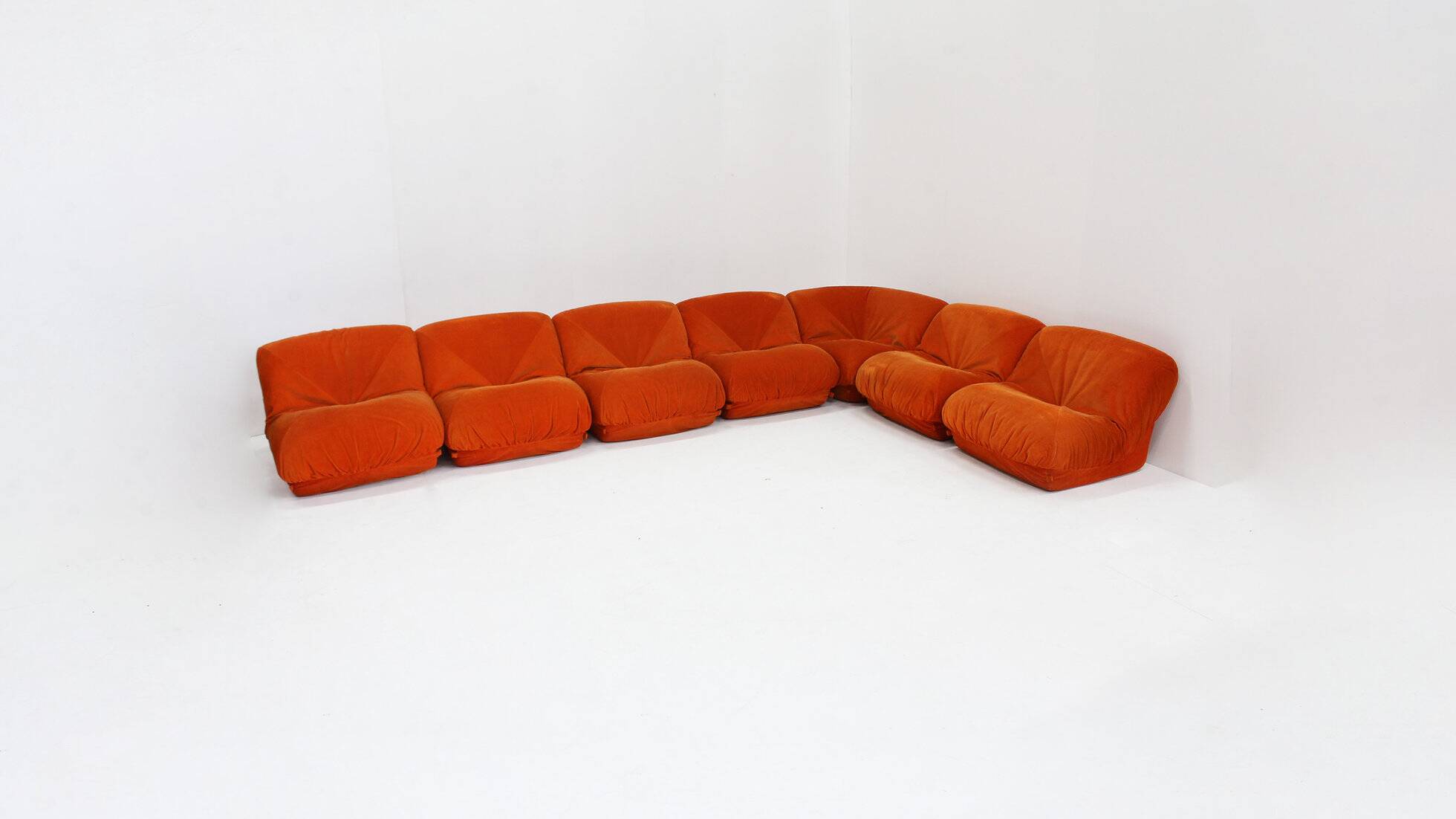 Airborne sectional sofa 'Patate' in orange corduroy, set of 7