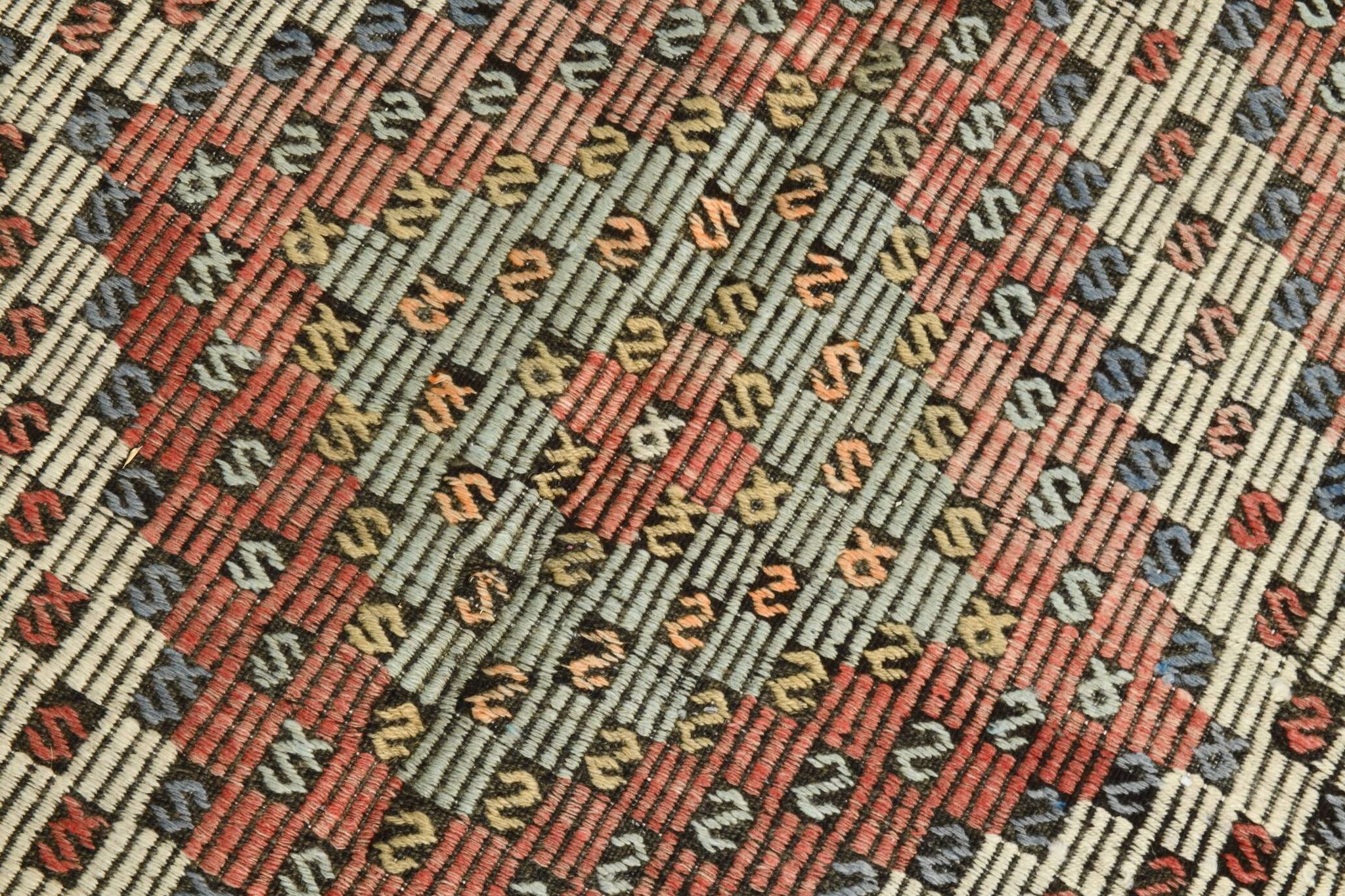 Burgundy & Green Turkish Vintage Kilim Rug