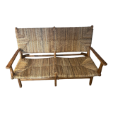 Olivier de Schrijver bench in teak and wild straw