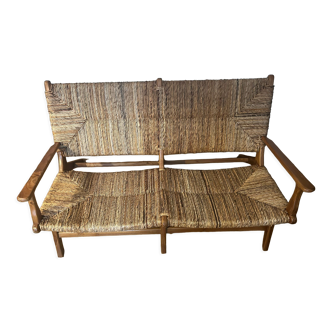 Olivier de Schrijver bench in teak and wild straw