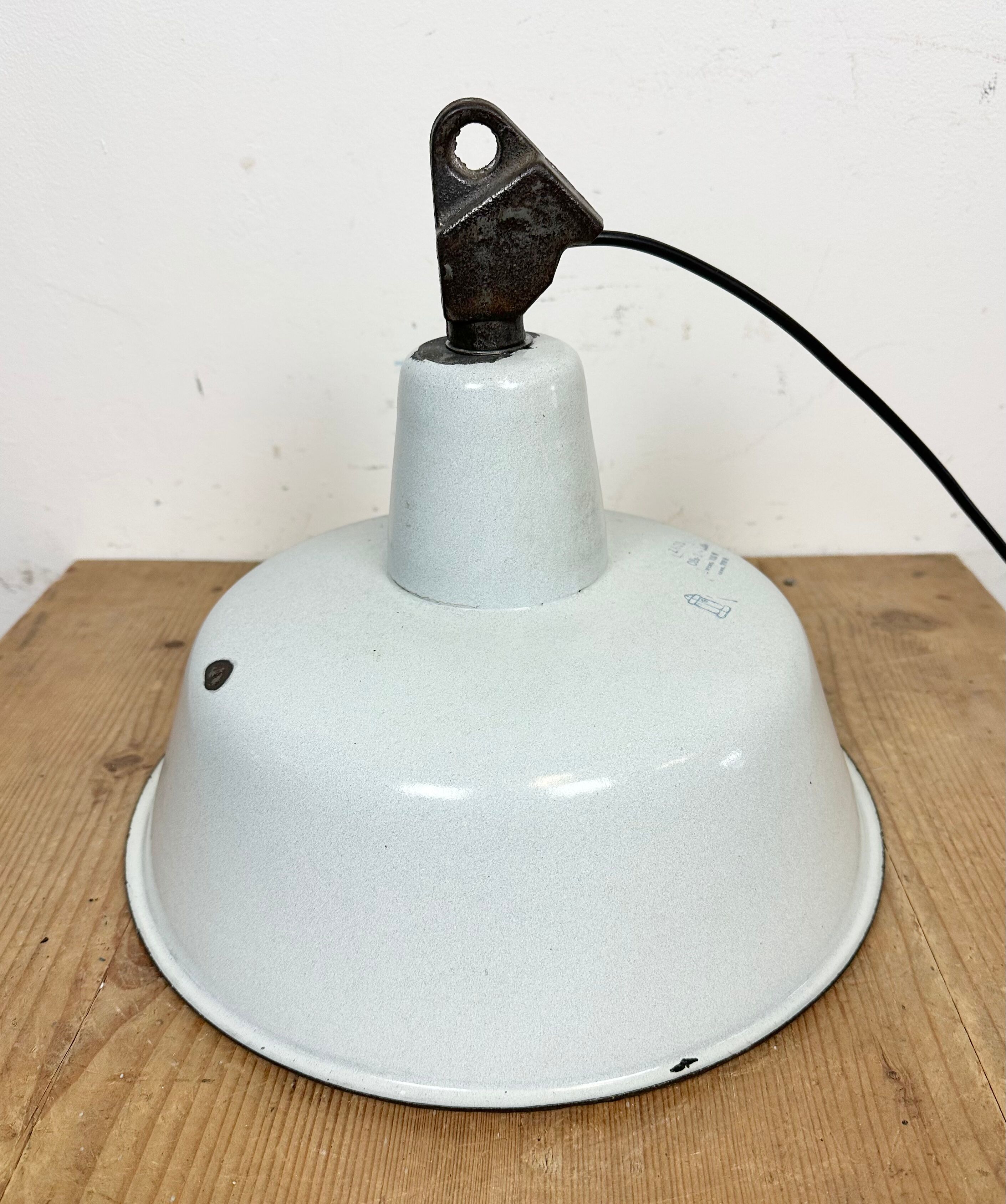 Industrial White Enamel Factory Lamp with Cast Iron Top, 1960s