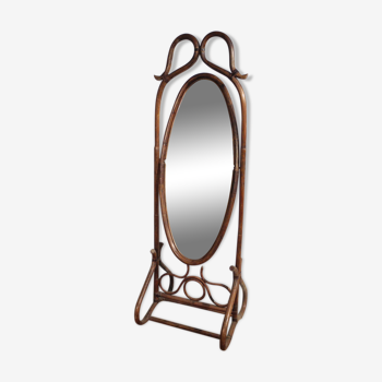 Ancien miroir en bambou, vintage en rotin années 1950-1960, 55x174cm