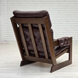 1970s, Scandinavian highback armchair, brown furniture leather, dark beech.