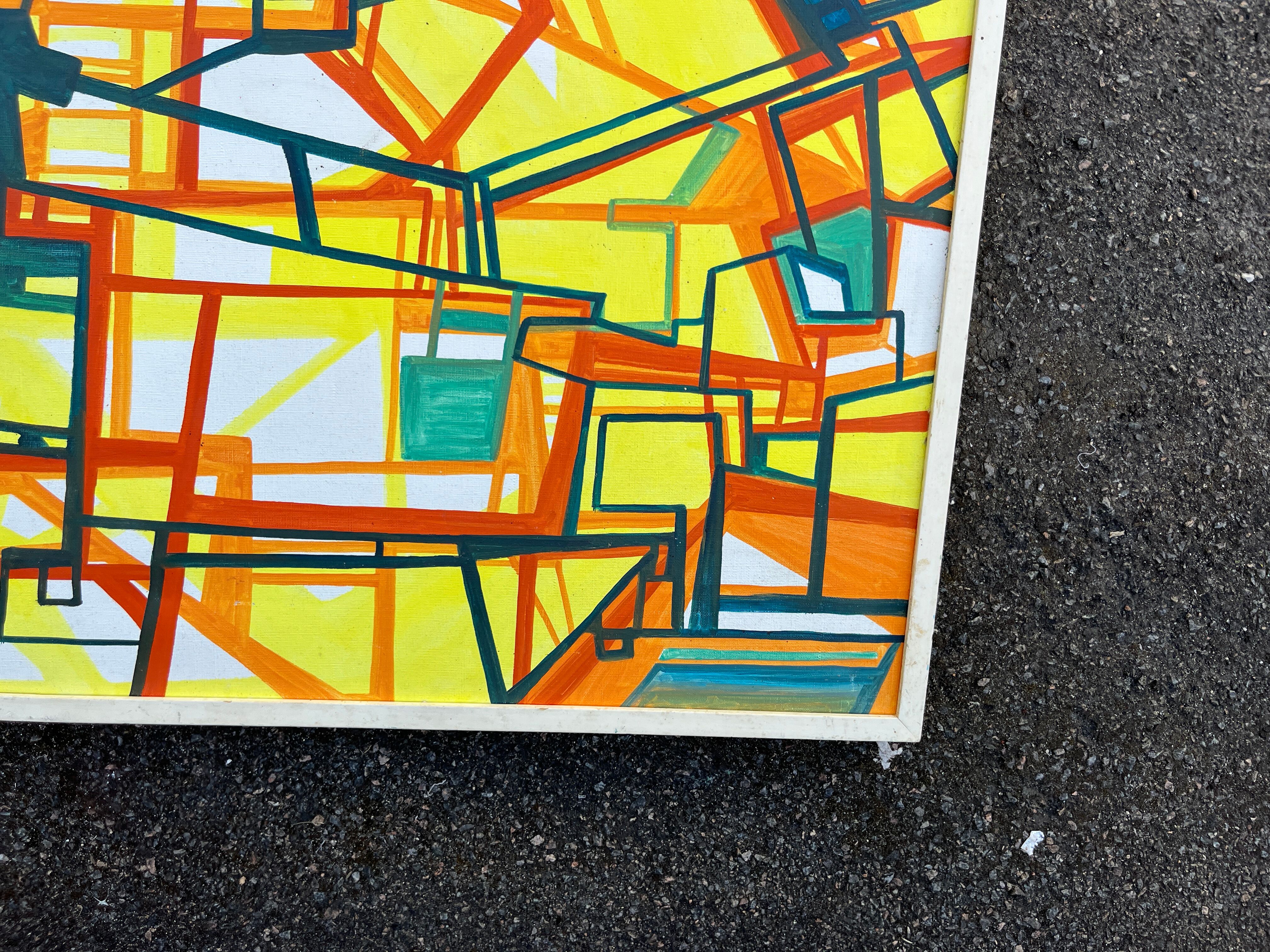 Abstract Cubist Table - Oil on Canvas Signed B. Géral