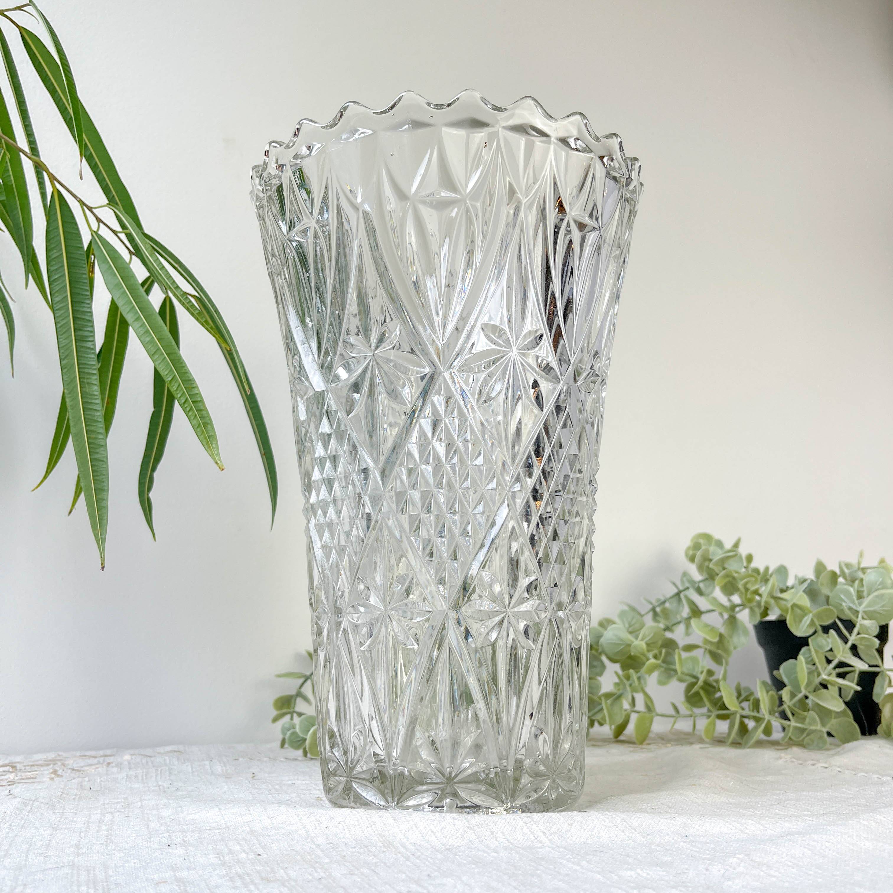 Vintage glass vase with geometric pattern