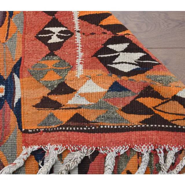 1970s Vintage Turkish Hand-Knotted Wool Cotton Orange Runner Rug 104x338