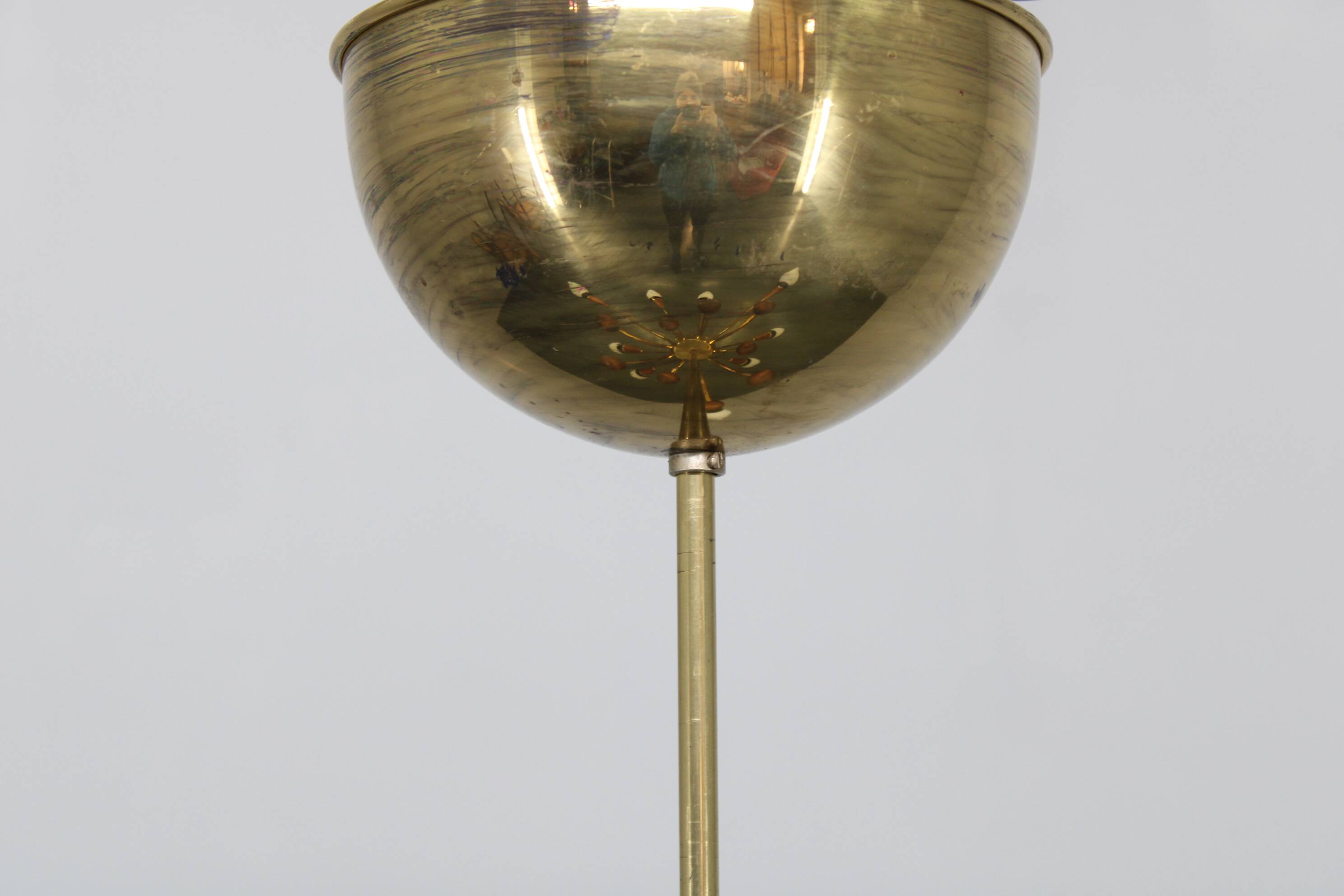 1960s Rupert Nikoll Brass and Teak Opaline Glass Chandelier, Austria