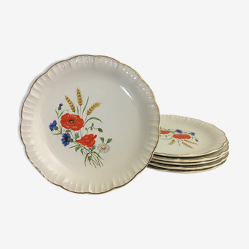 Lot de 6 assiettes plates « digoin sarreguemines » modèle rapsodie, décor coquelicots