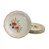 Set of 6 plates plates "digoin sarreguemines" model rapsodie, decoration poppies