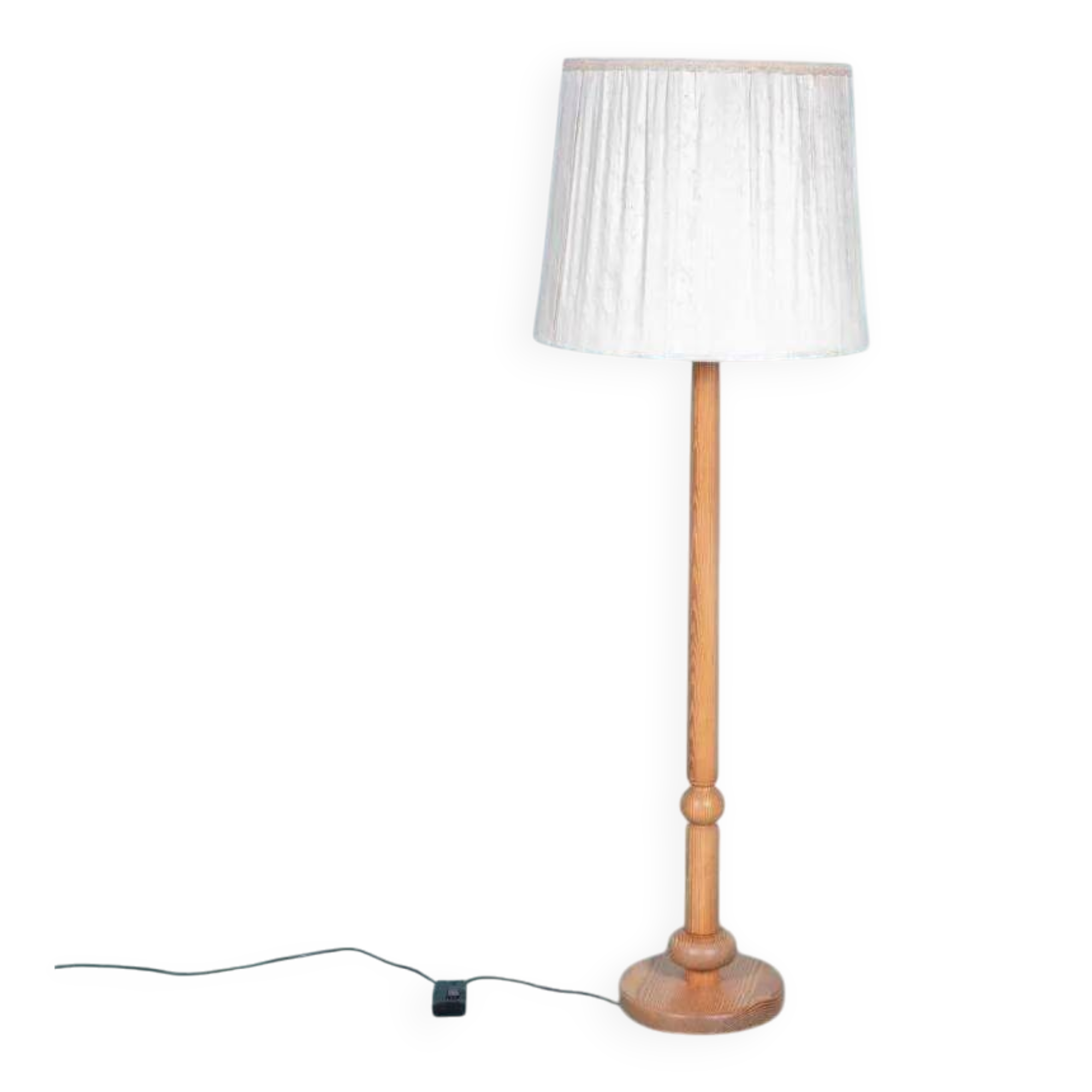 Vintage Swedish wooden floor lamp with pleated shade from the 1960s.