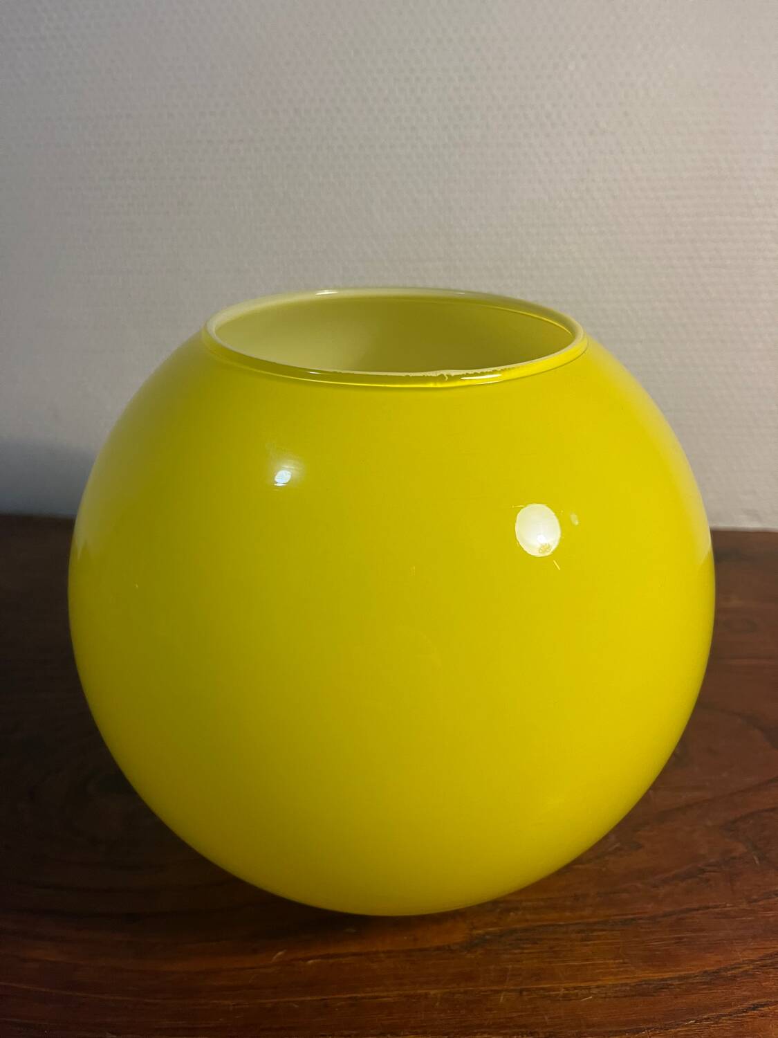 Yellow opaline globe pendant light from the 70s