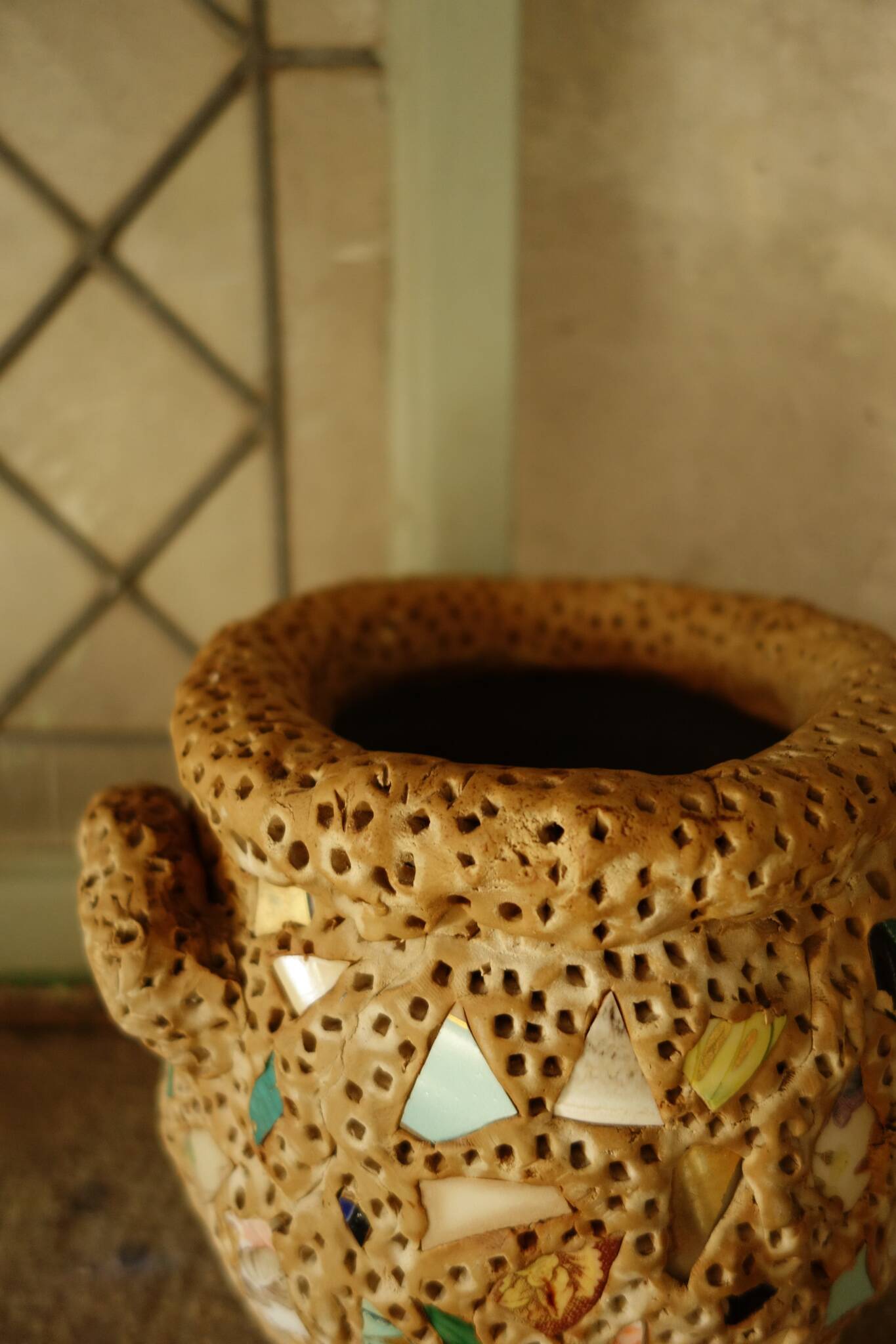 French Folk Art Mosaic Vase Pique Assiette