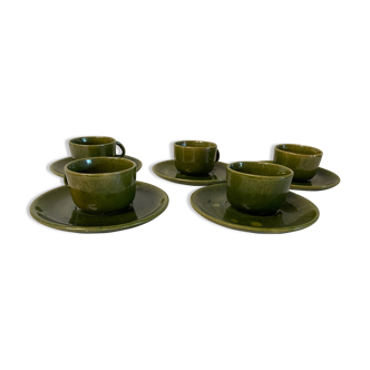 Ensemble de 5 tasses en grès vert