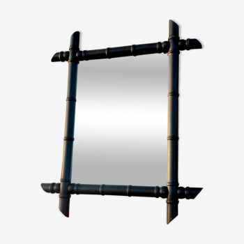 miroir Napoléon III en merisier imitation bambou laqué noir 56x70cm
