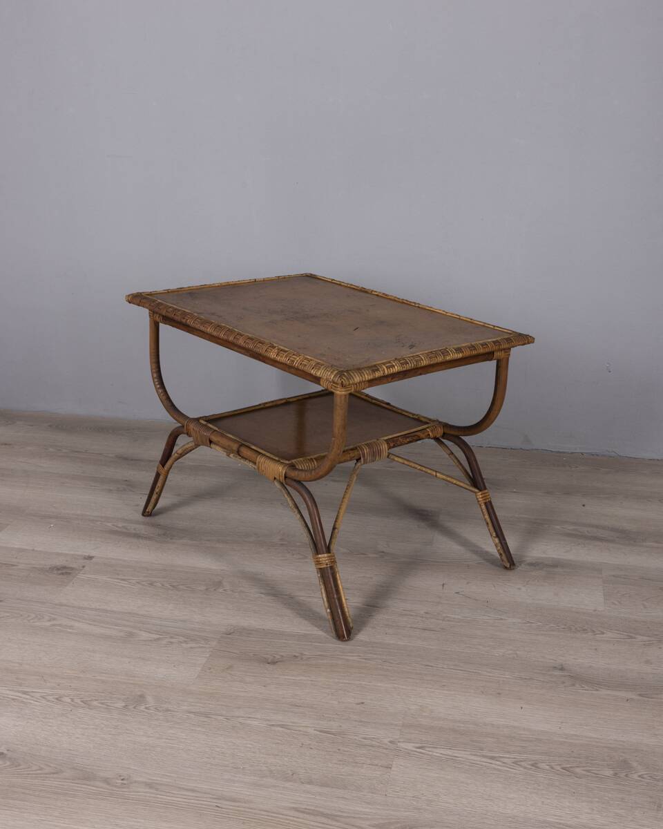 Vintage 1960s Italian design bamboo and wood side table