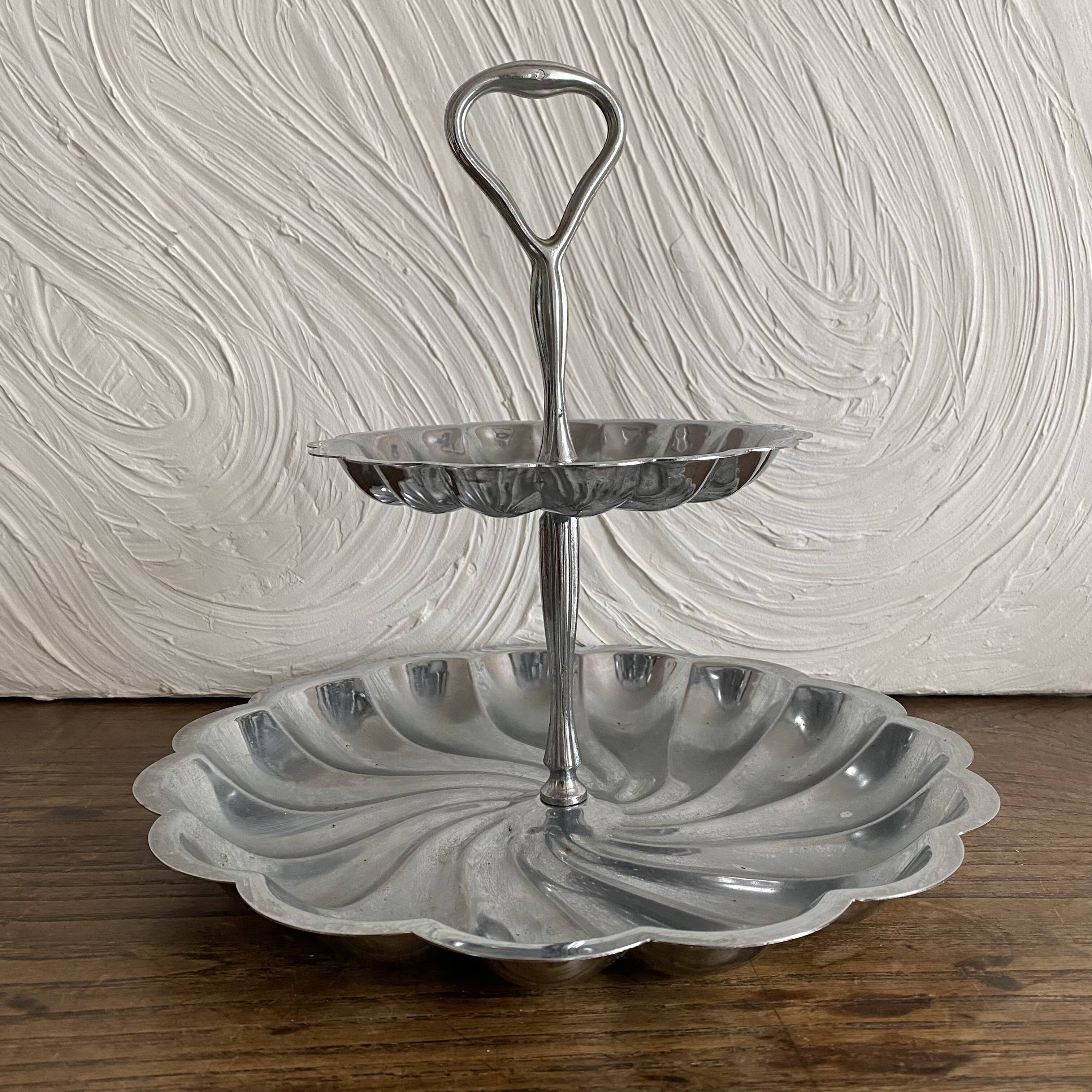 Tiered stainless steel serving platter