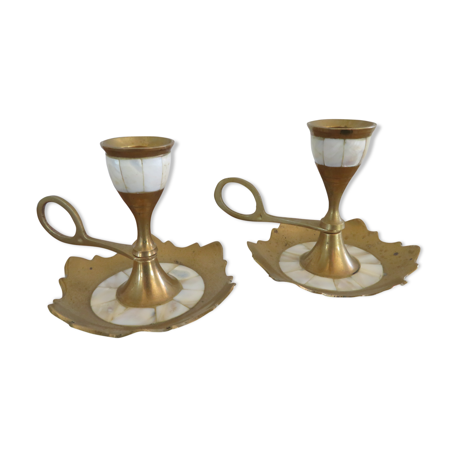 Candlesticks vintage mother-of-Pearl and brass