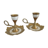 Candlesticks vintage mother-of-Pearl and brass