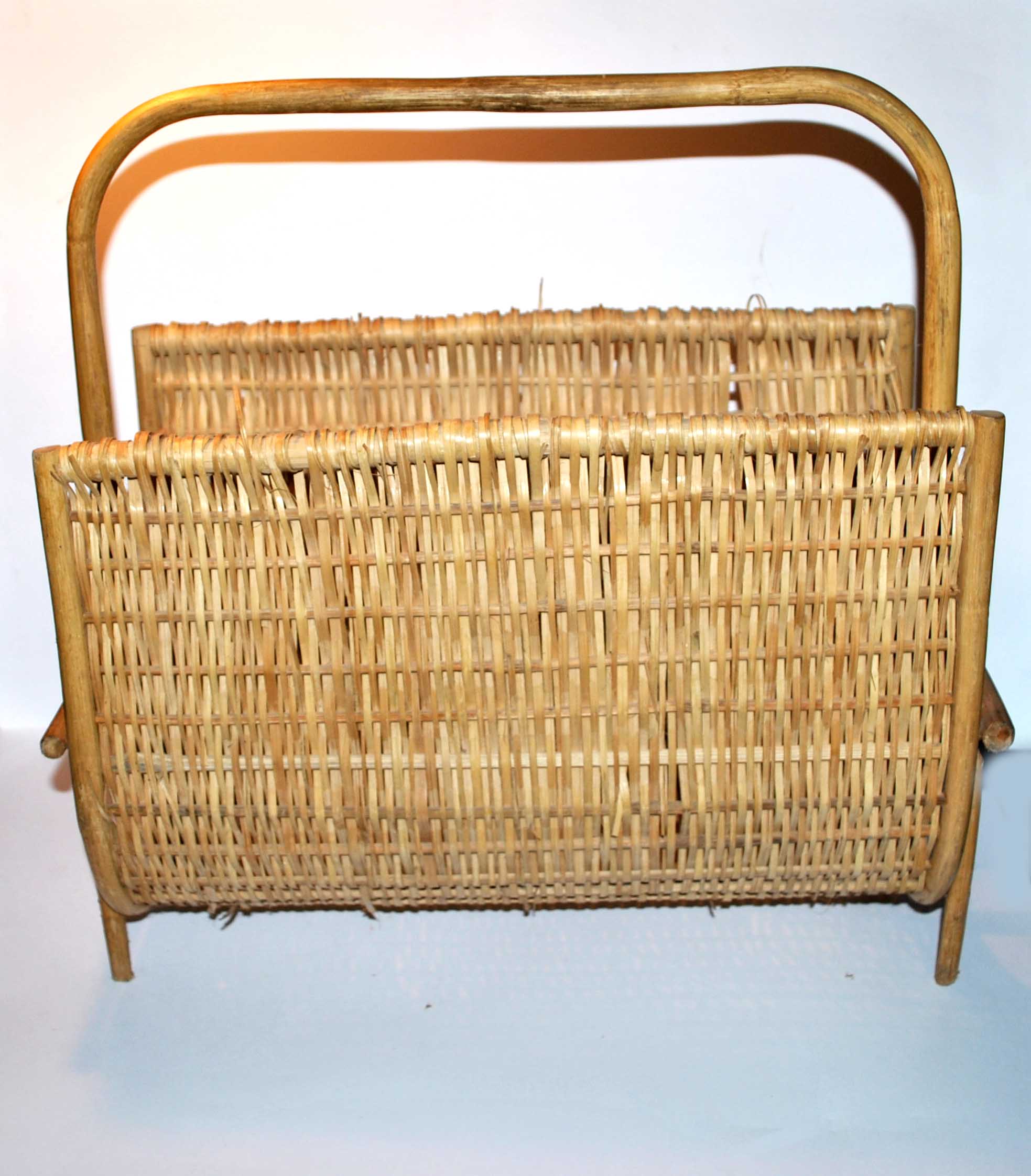 Vintage magazine holder in braided wicker and rattan