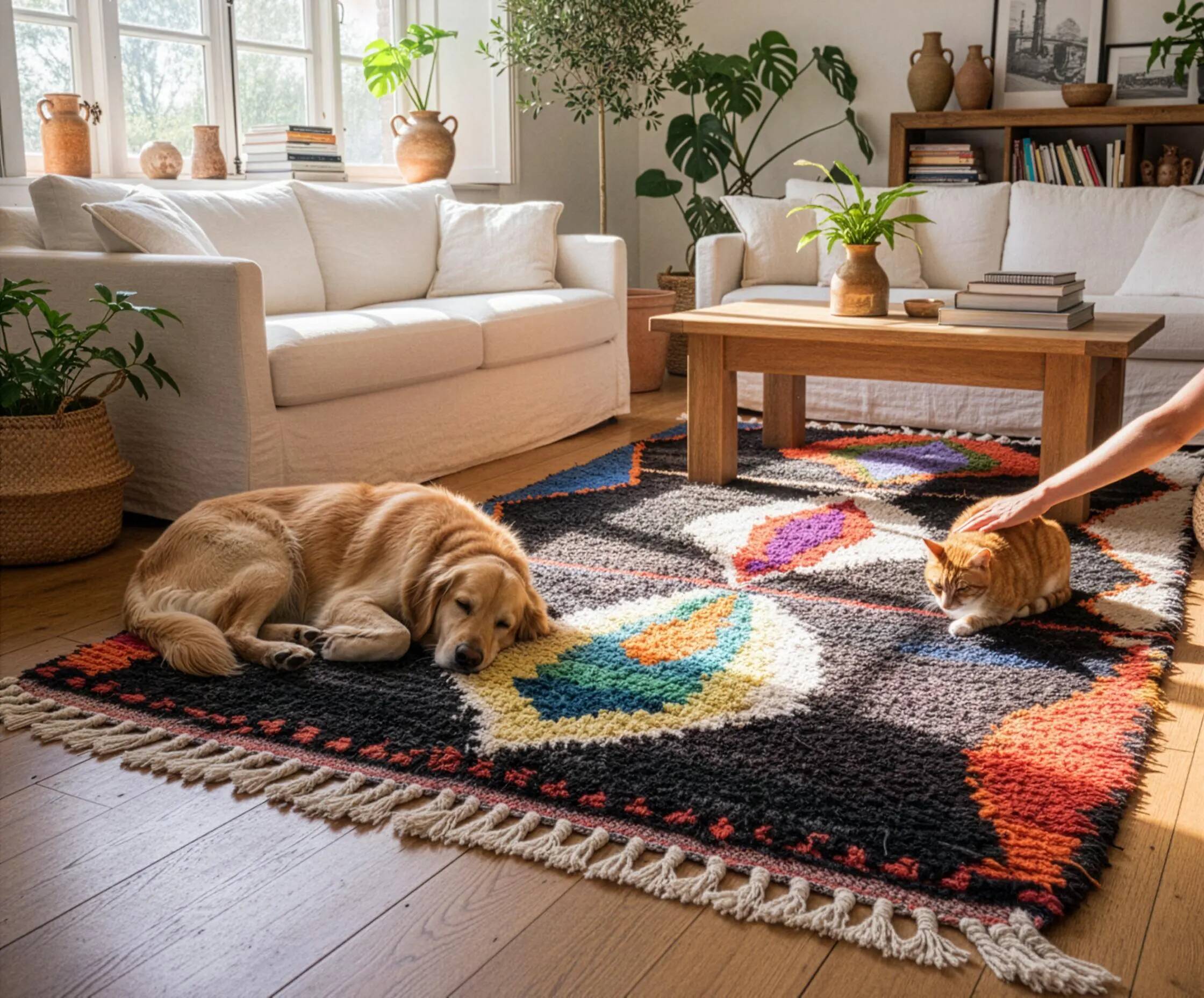 Moroccan rug made of natural wool, handmade, 3x2 m.