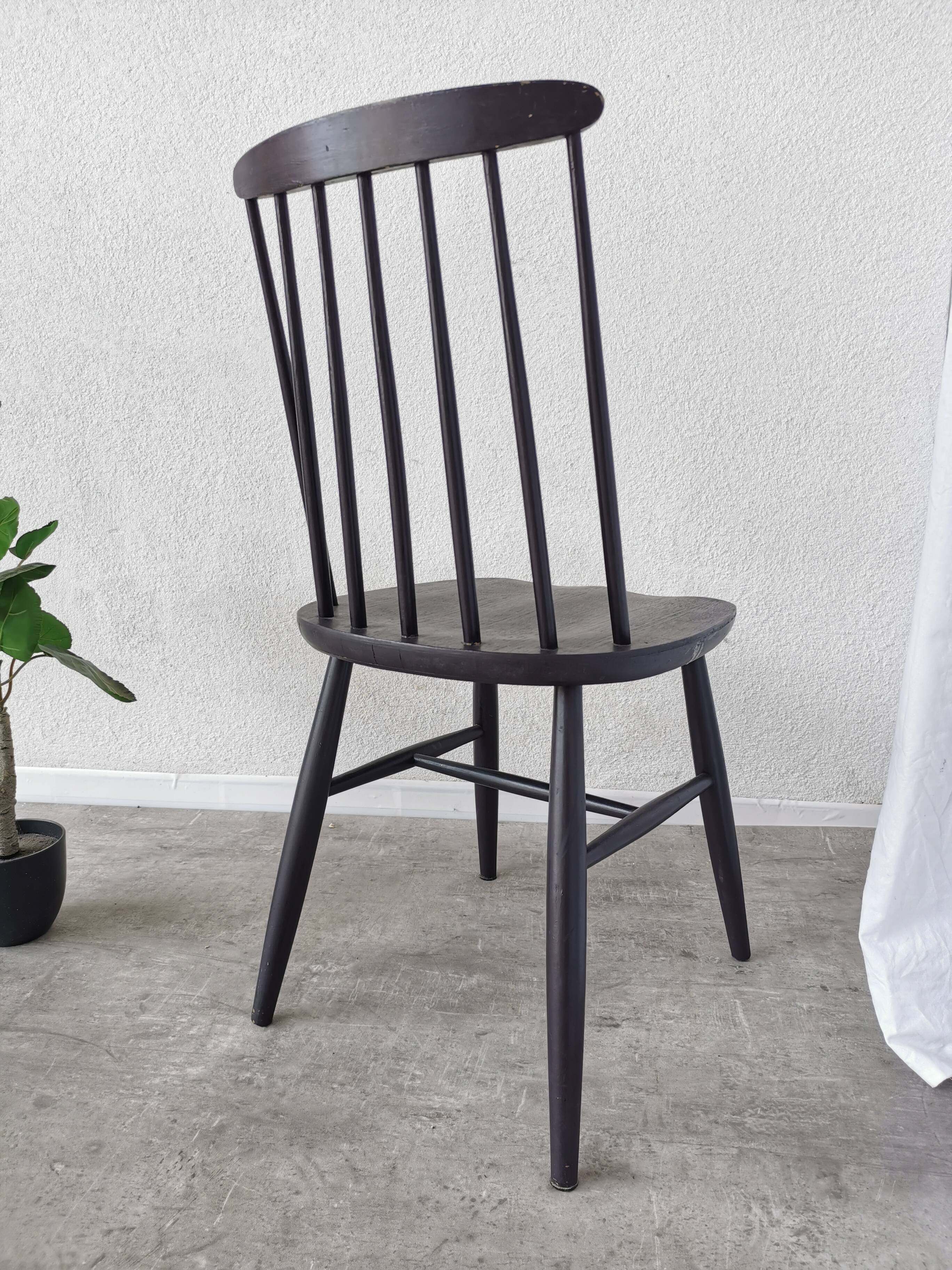 Chaise de salle à manger vintage en hêtre noir : style Ilmari Tapiovaara, scandinave