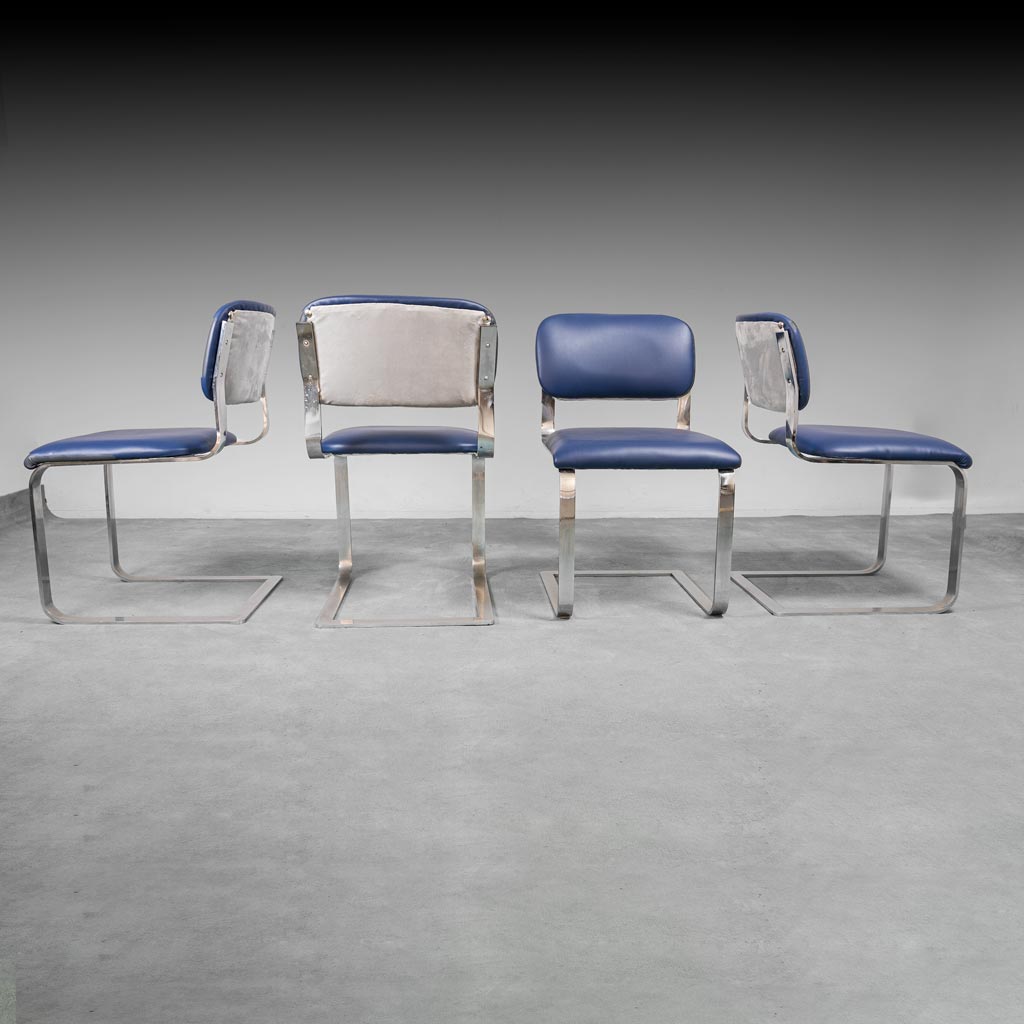 Set 4 chairs eco leather blue metal chrome 70