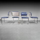 Set 4 chairs eco leather blue metal chrome 70