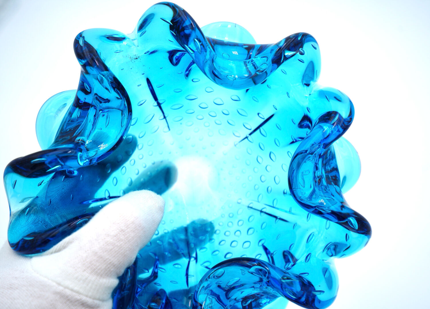 Murano Sculptural Bowl — "Bullicante" Aquamarine Blue — 1950