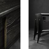 Mid-Century Modern Scandinavian Dark Raw Oak Sideboard with Wooden Handles, 1960s