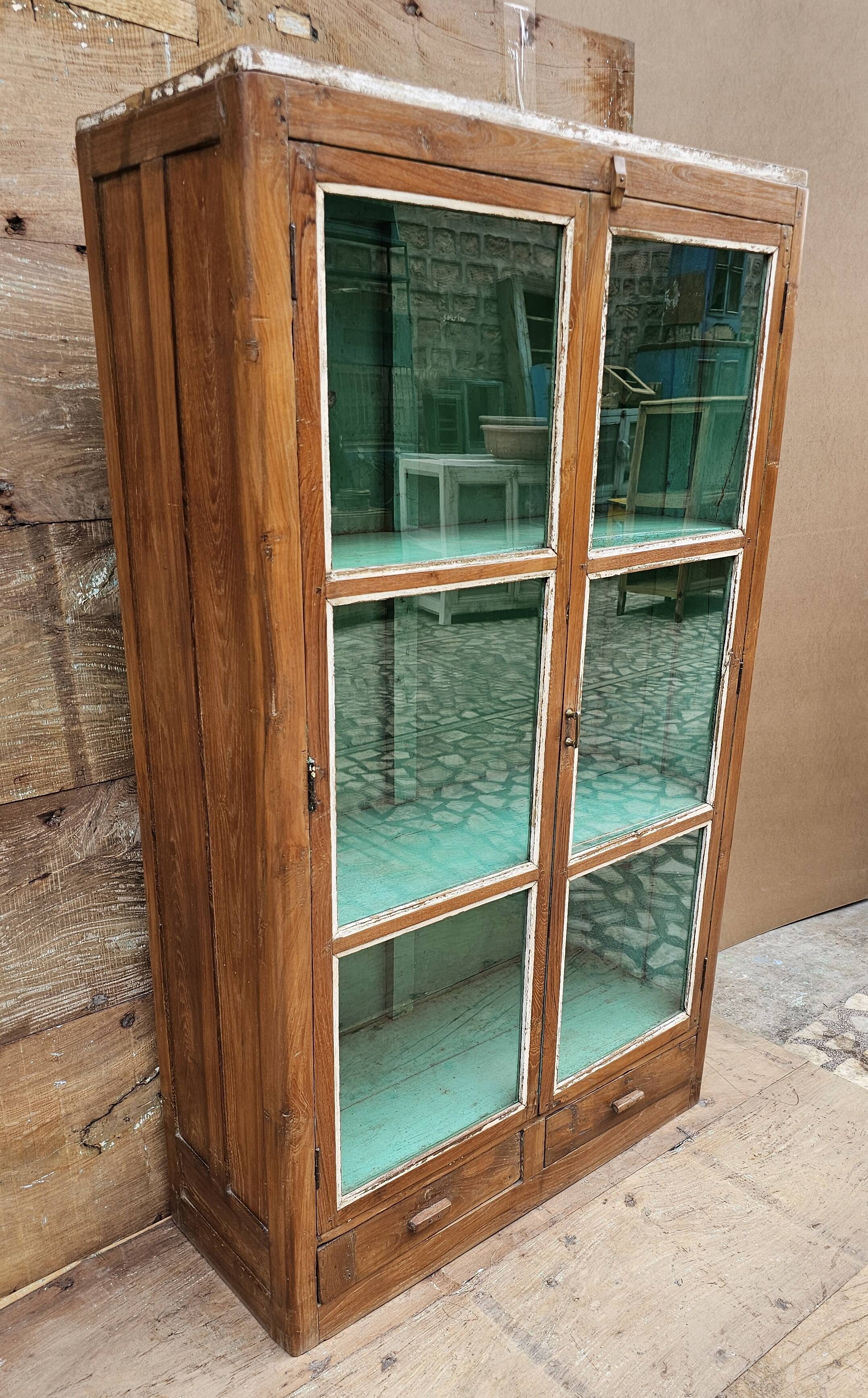 Old Art Deco glazed bookcase in Burmese teak