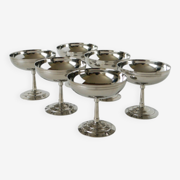 Ensemble de 6 coupes en inox à pieds fin, Made in France, Design, 1970