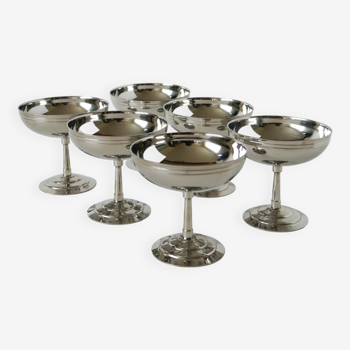 Set of 6 stainless steel bowls with fine feet, Made in France, Design, 1970