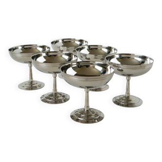 Set of 6 stainless steel bowls with fine feet, Made in France, Design, 1970