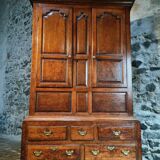 Antique English oak wardrobe with drawers, England, circa 1800–1820.