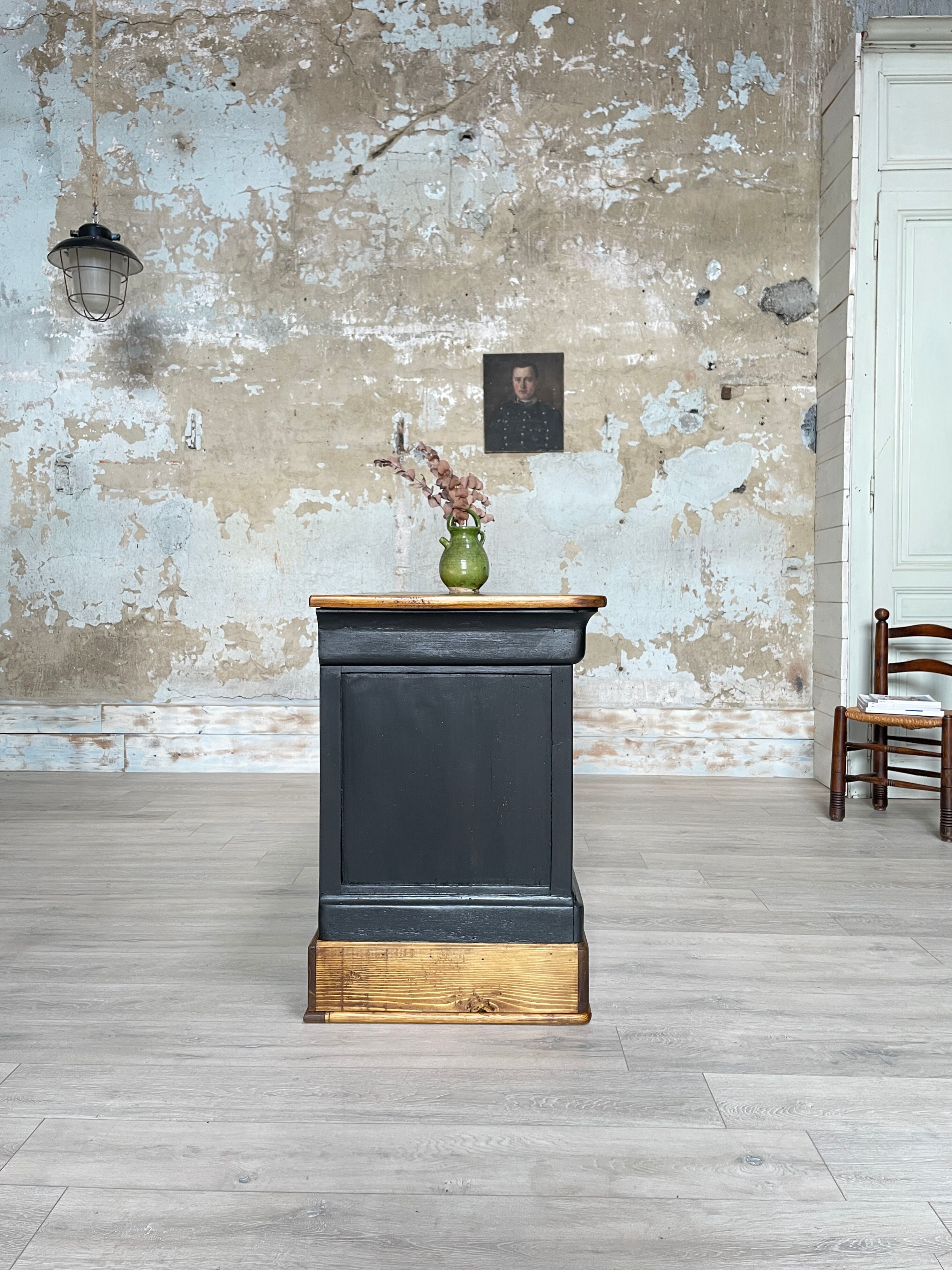 Solid wood box counter.