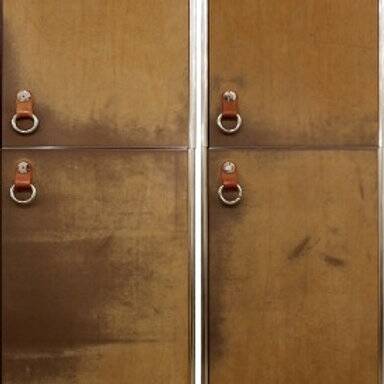Pair of Guido Faleschini brown suede and metal wardrobes - 1960s