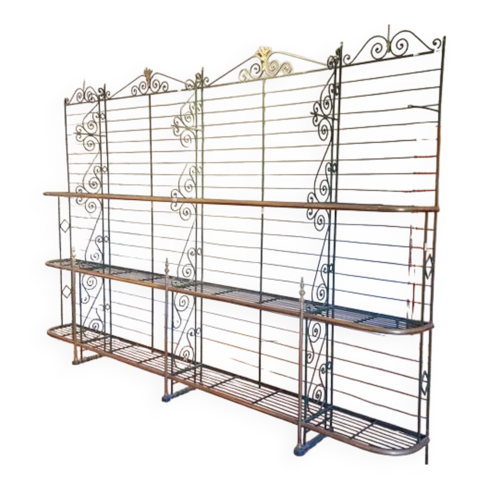 Étagère Bibliothèque En Fer Forgé Et Laiton - Dimensions 190x46x198 Cm, 3 étagères, Occasion