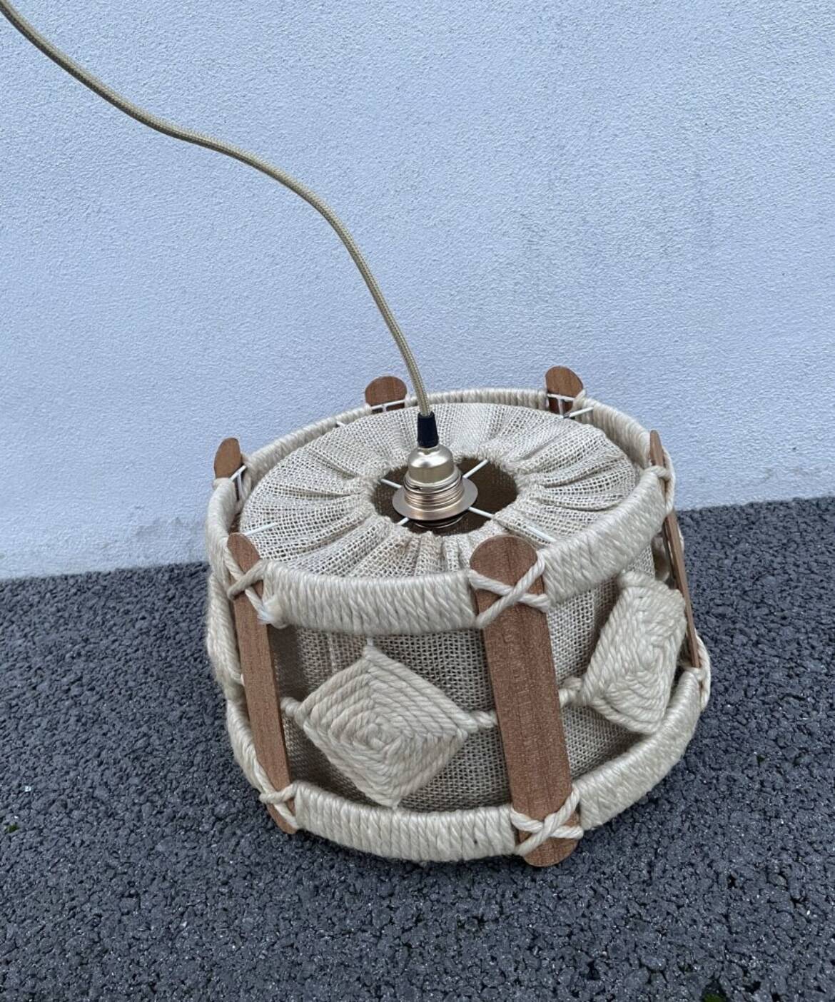 Scandinavian style jute and wood pendant light